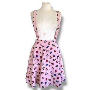 Unique Vintage Womens Ruth Suspender Skirt Sz Medium Pink Hearts Corduory Twee